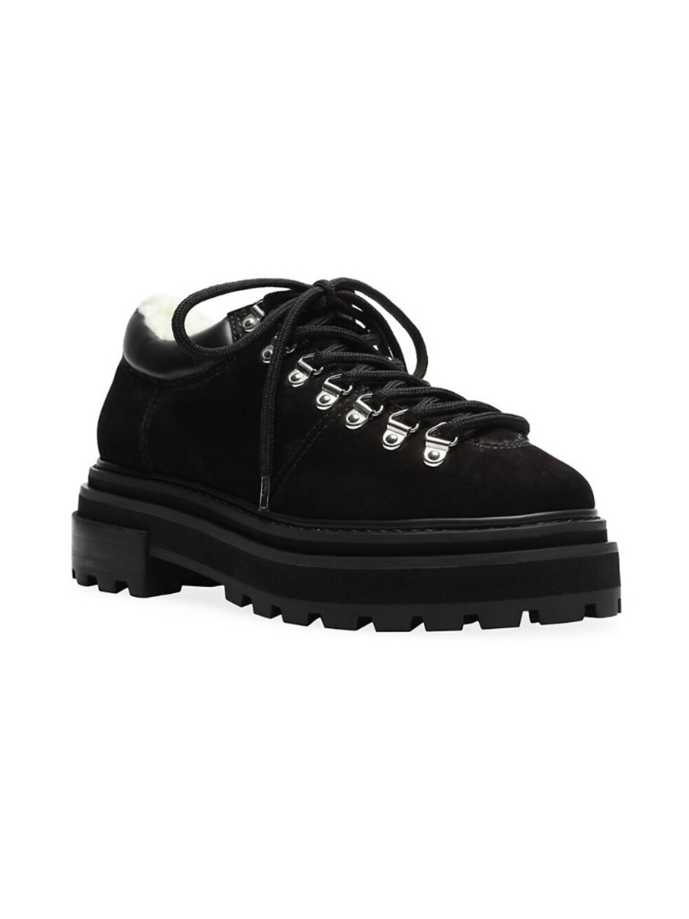 Schutz Lucille Hiking Boots Nubuck Leather Faux Fur Booties Black Size 6 NEW